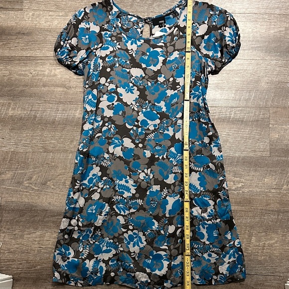 Next Floral Blue and Gray A/line mini Dress with pockets Size Small - Picture 6 of 8